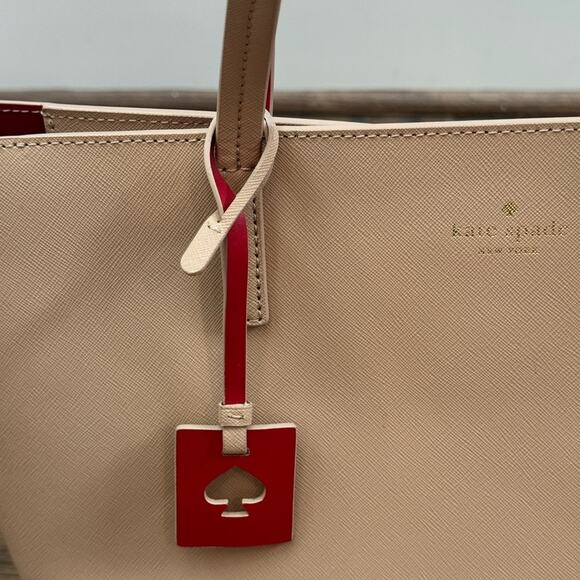 Kate Spade Lida Scotts Place Cream/Taupe Red Interior Leather Tote - Picture 3 of 12